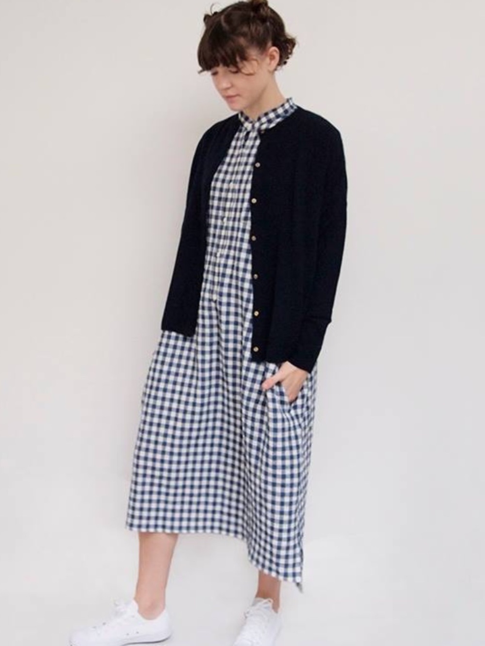 MAKIE Makié NYC Archival Blue White Gingham Dress Asymmetric Japanese Seersucker